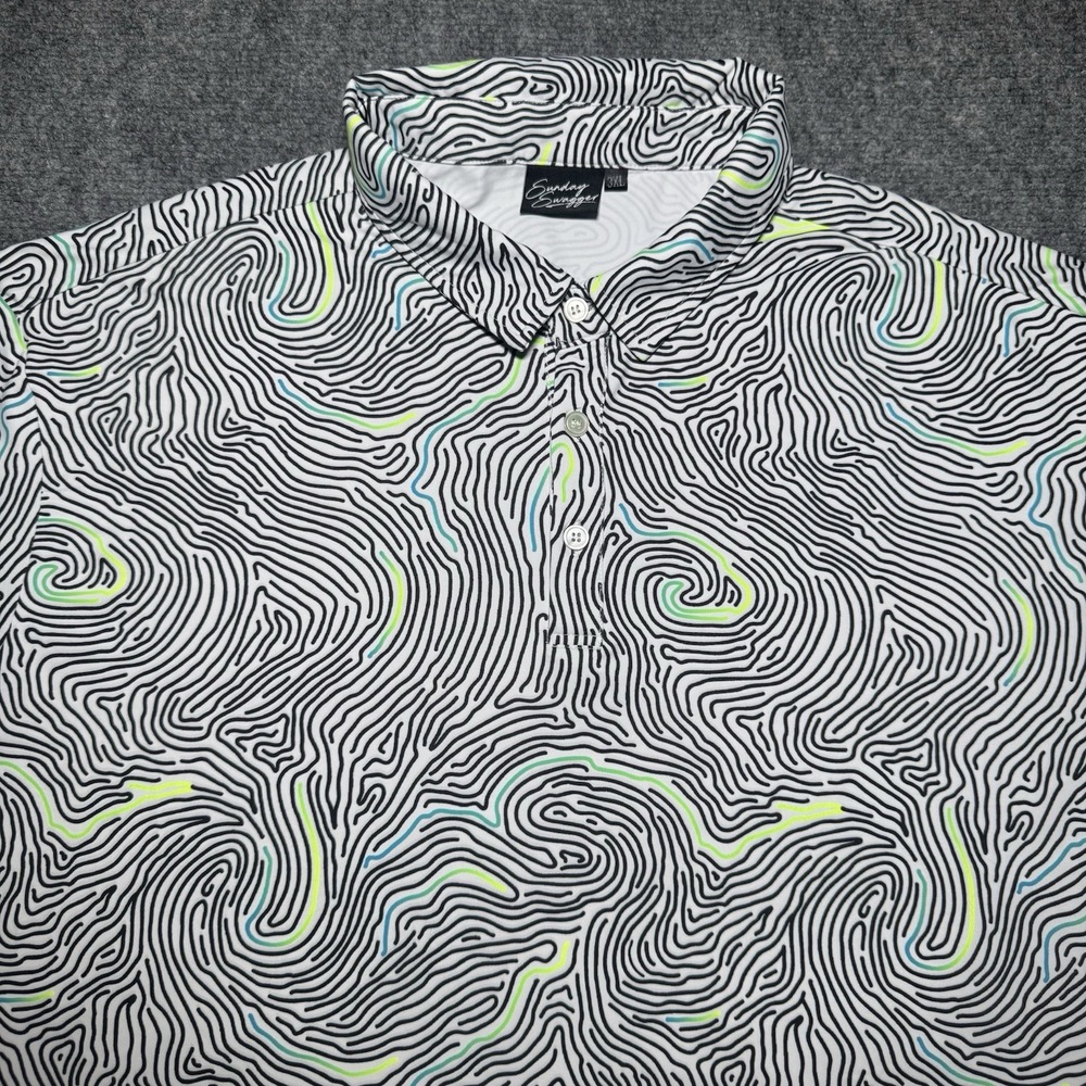 Sunday Swagger Golf Polo Shirt Men 3XL White Black Topographic AOP Polyester